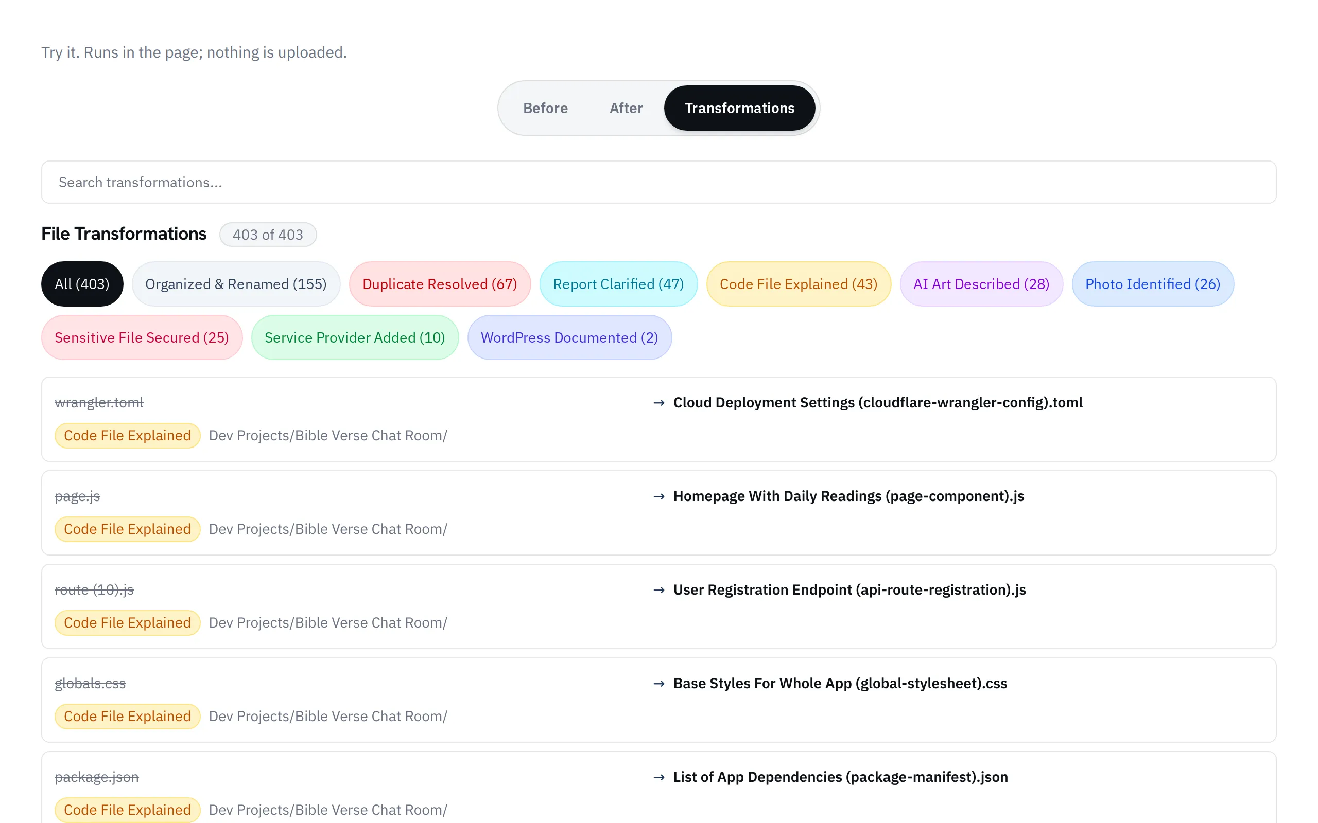 File Clarity: Every rename, listed